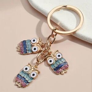 FREE WITH PURCHASE OF ANY BAG Glitter Owl Keychain Blues & Pink NWT